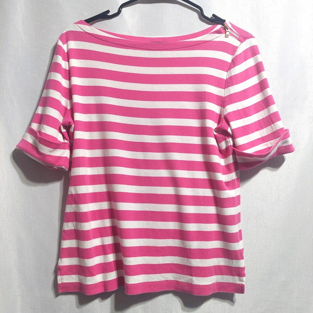 LAUREN RALPH LAUREN Womens Med Pullover Top Boatneck Cotton Accent Zipper‎